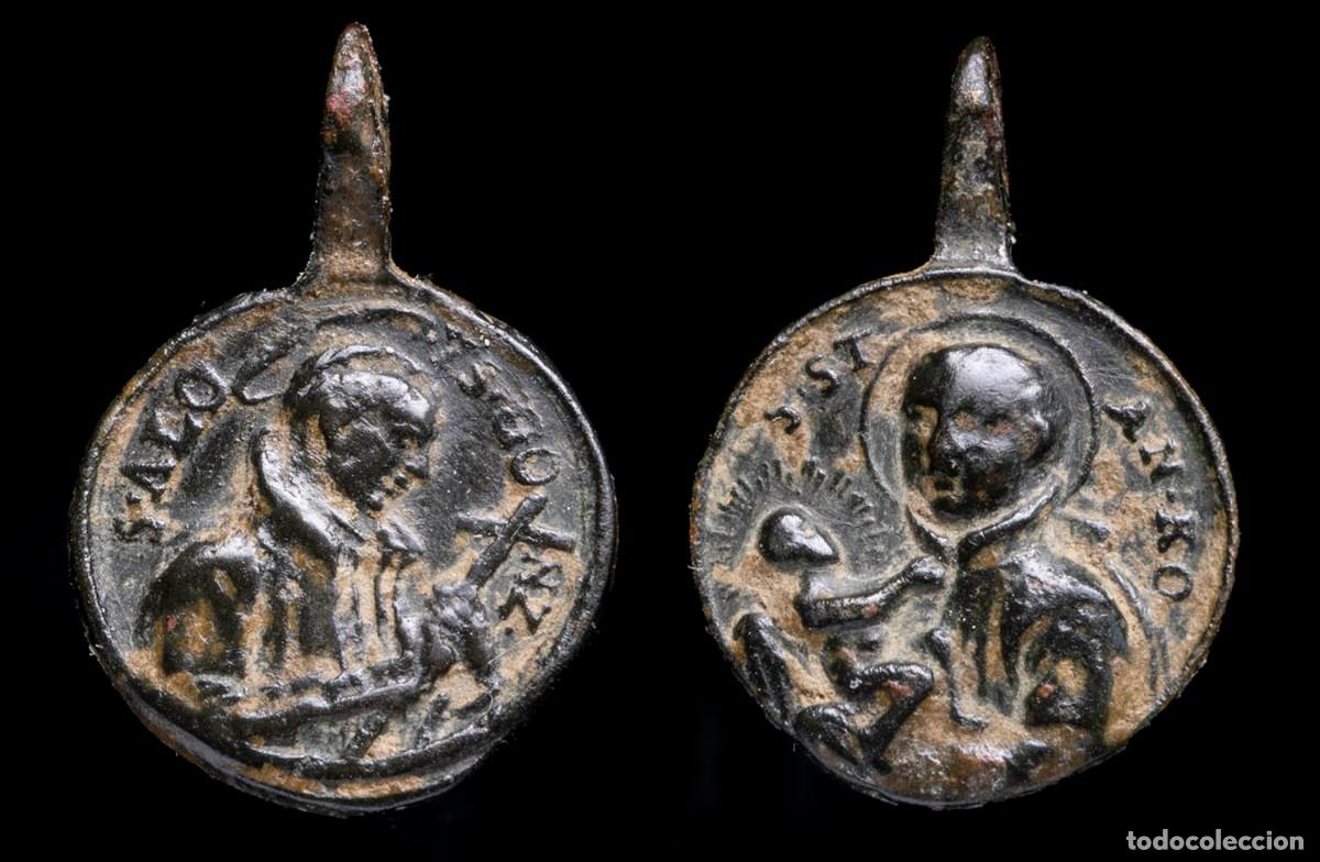 Antig&uuml;edades: Religious Medal 1726, San Luis de Gonzaga / San Estanilao de Kosta - 21x14 mm.