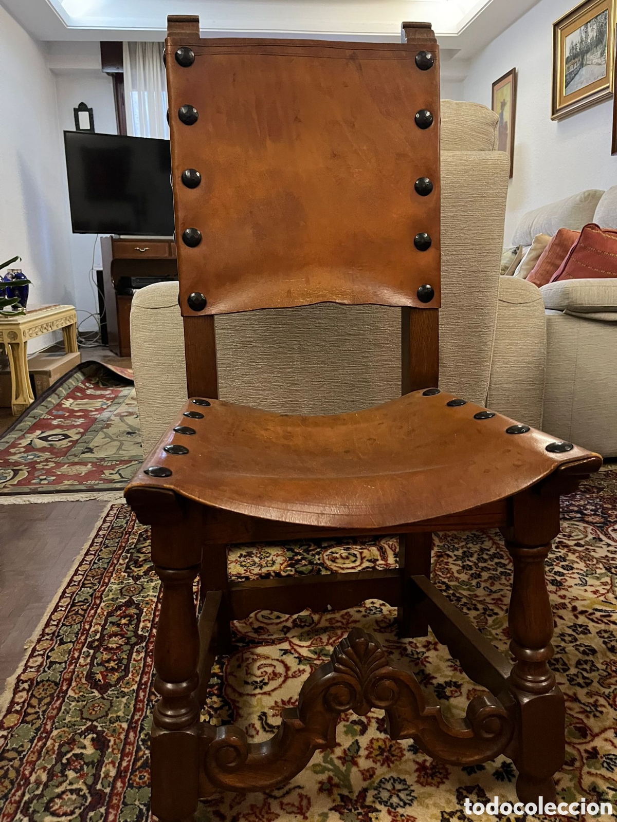 Antig&uuml;edades: Mesa comedor/sillas casta&ntilde;o macizo - Foto 2