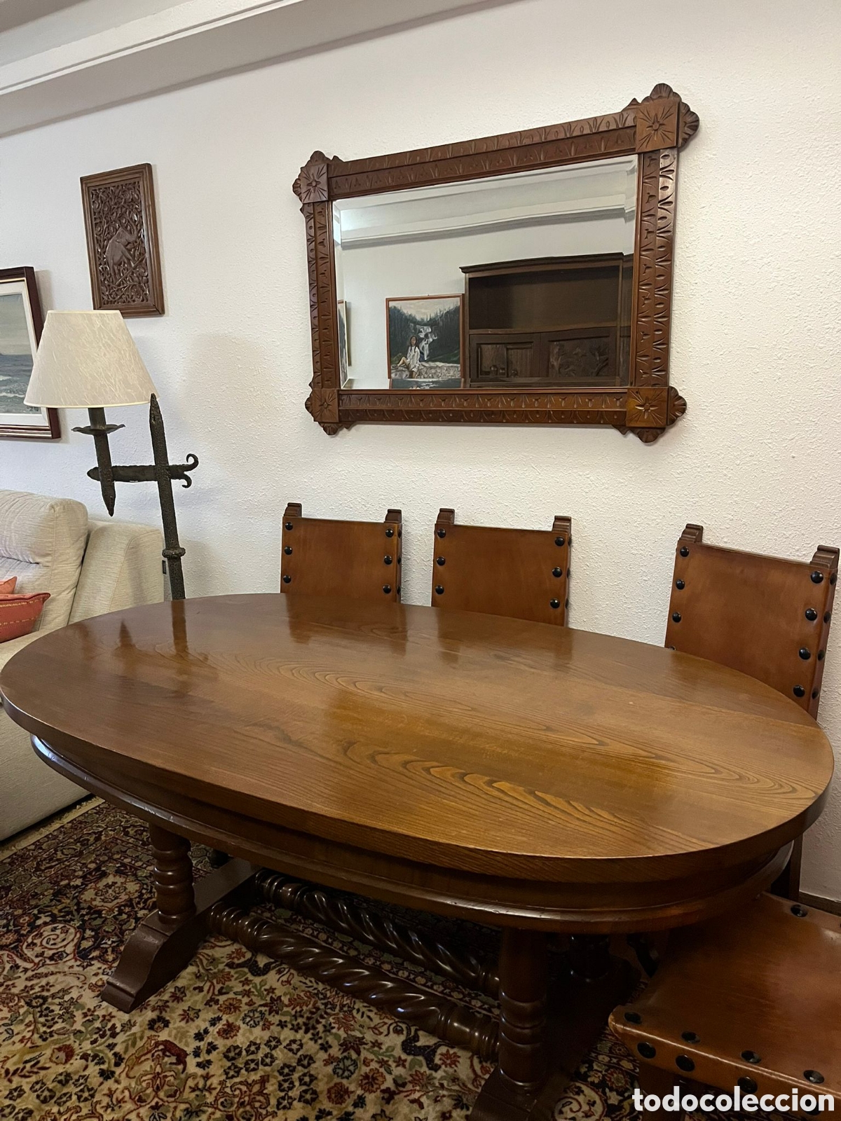 Antig&uuml;edades: Mesa comedor/sillas casta&ntilde;o macizo - Foto 3