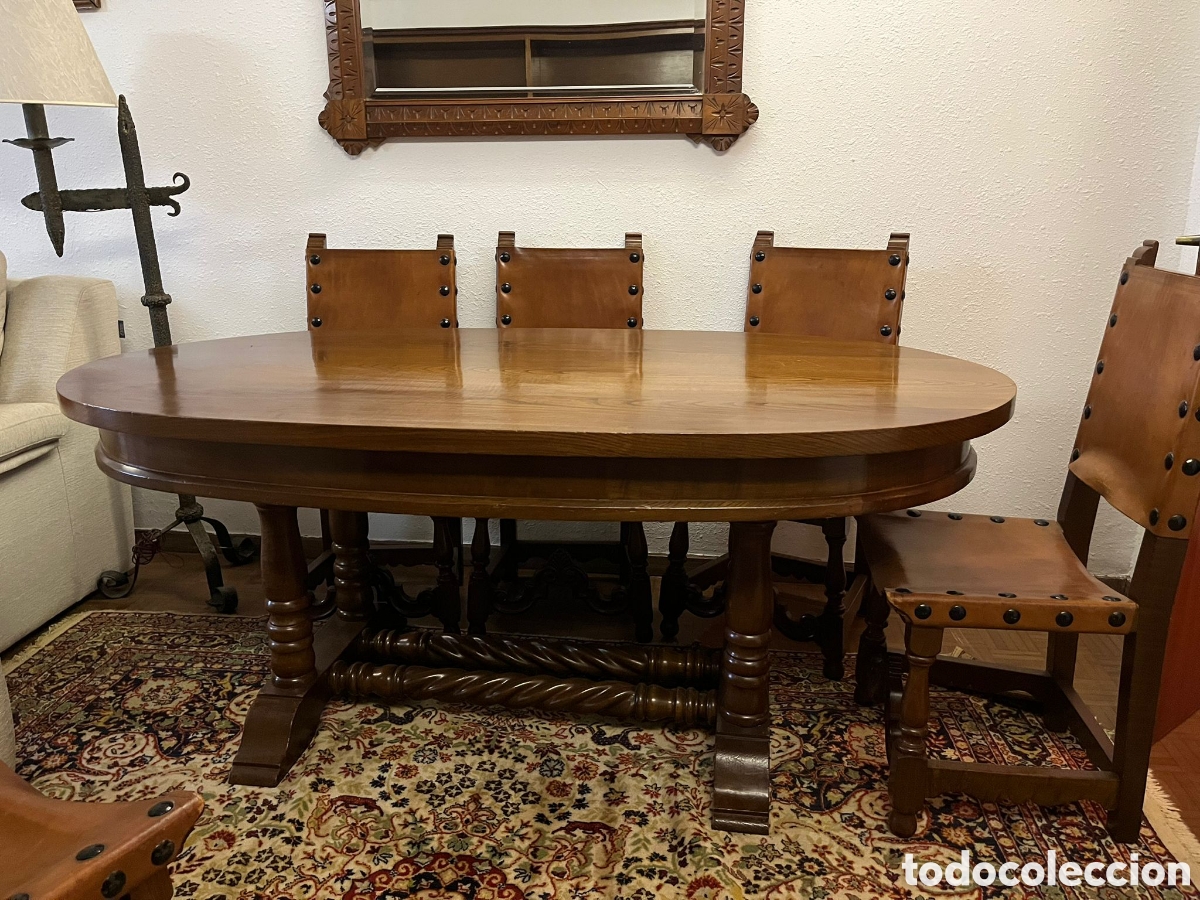 Antig&uuml;edades: Mesa comedor/sillas casta&ntilde;o macizo