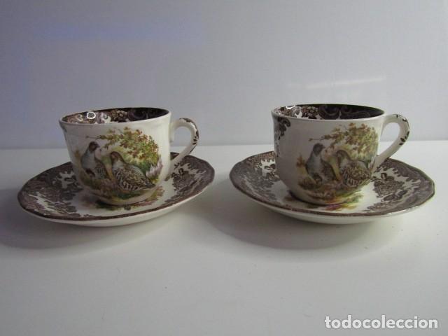 Antig&uuml;edades: PRECIOSO JUEGO 2 SERVICIOS CAFE PORCELANA INGLESA PALISSY POTTERY SERIE GAME SERIES PERDICES