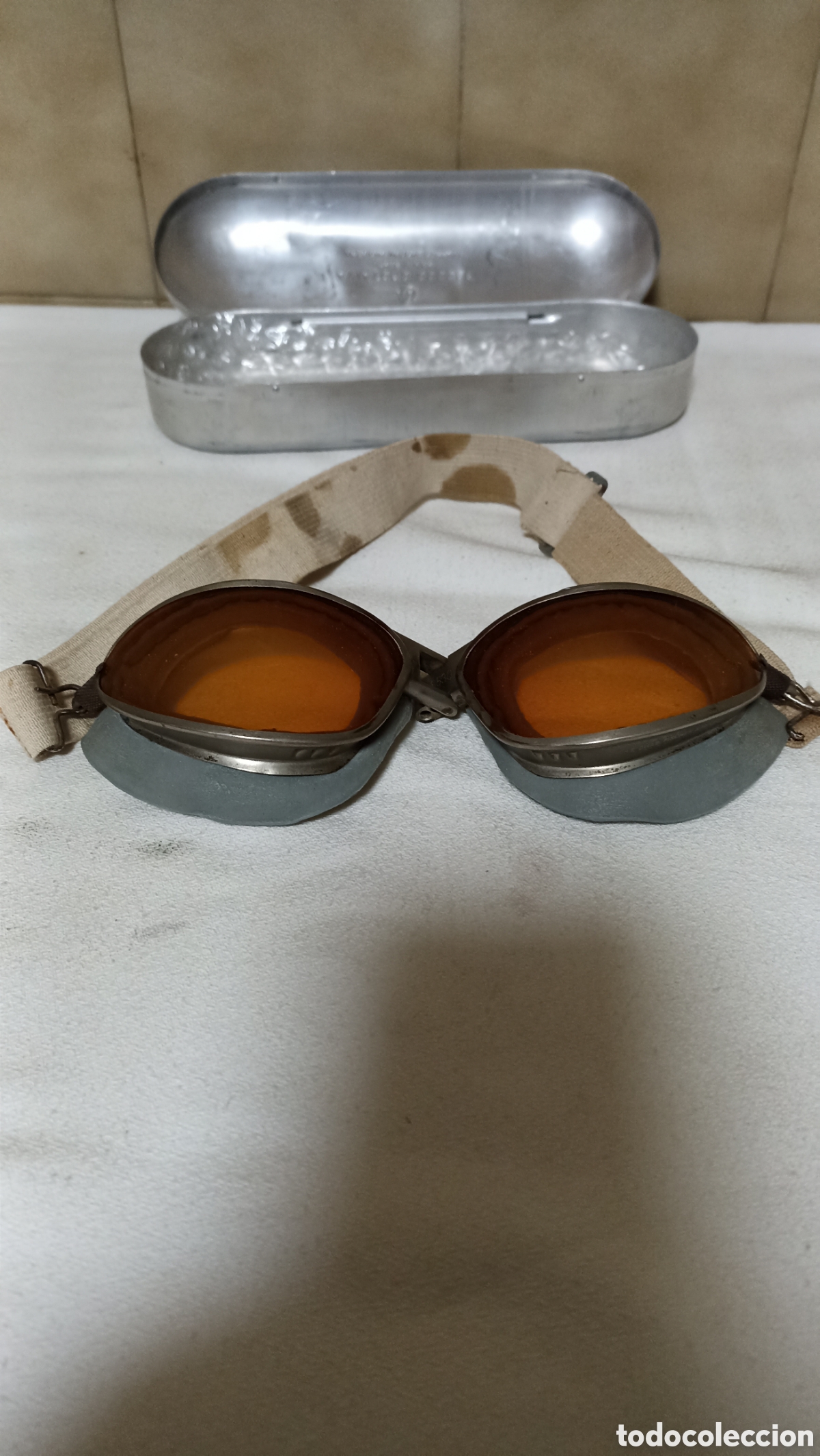 Antig&uuml;edades: Gafas Aviators Goggle, con Funda de Aluminio - Foto 2
