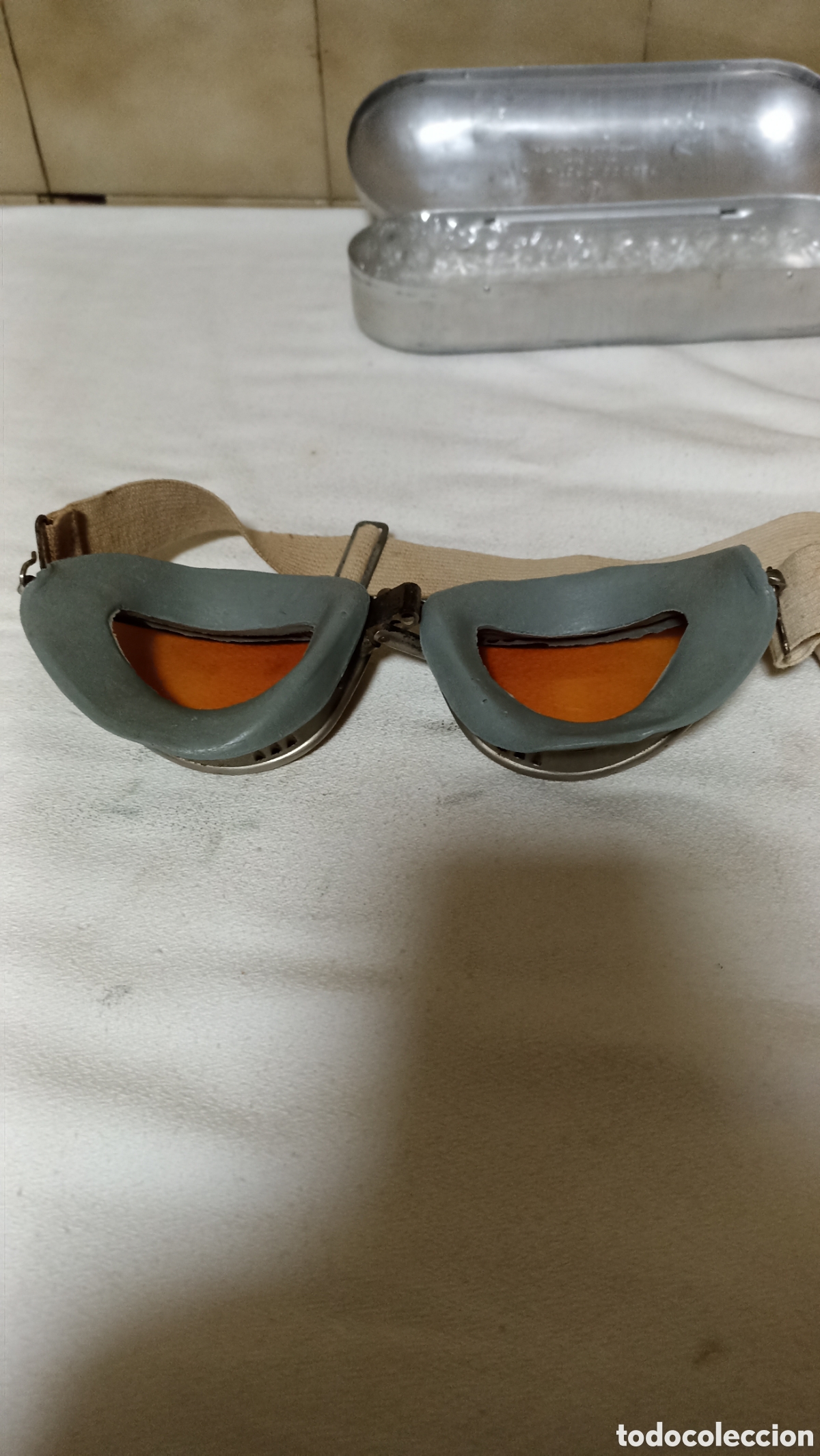 Antig&uuml;edades: Gafas Aviators Goggle, con Funda de Aluminio - Foto 3