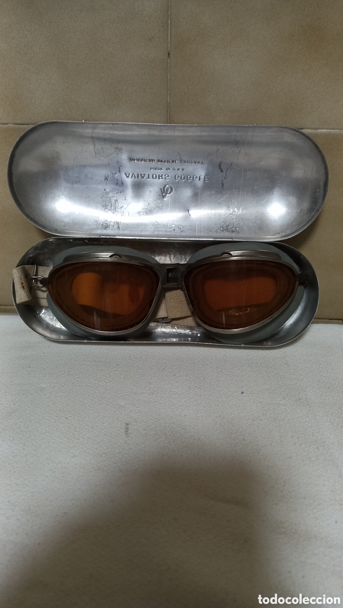 Antig&uuml;edades: Gafas Aviators Goggle, con Funda de Aluminio