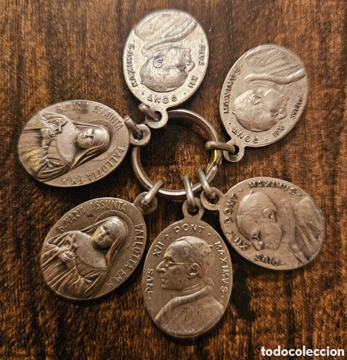 Antig&uuml;edades: Lote 6 Medallas Plata Fina / Plater&iacute;a Italiana P&iacute;o XII y Beata Mar&iacute;a Assunta c. 1954 - Env&iacute;os Gratis