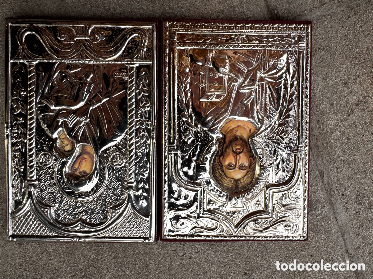 Antig&uuml;edades: Pareja de iconos religiosos de plata 925 (Cristo y Virgen)