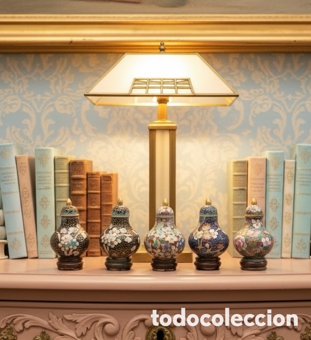 Antig&uuml;edades: Lote 5 mini botecitos cloisonn&eacute; vintage