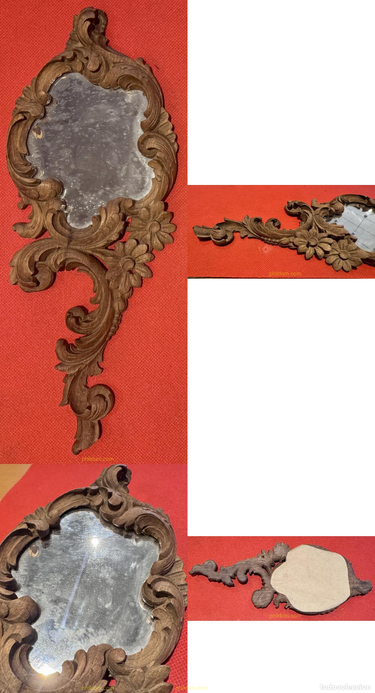 Antig&uuml;edades: ANTIGUO ESPEJO DE SOBRE MESA DE MADERA TALLADA 30cm x 11cm