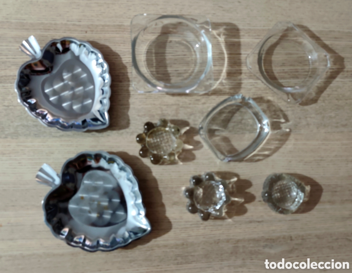 Antig&uuml;edades: Lote 8 ceniceros vintage retro en cristal y metal