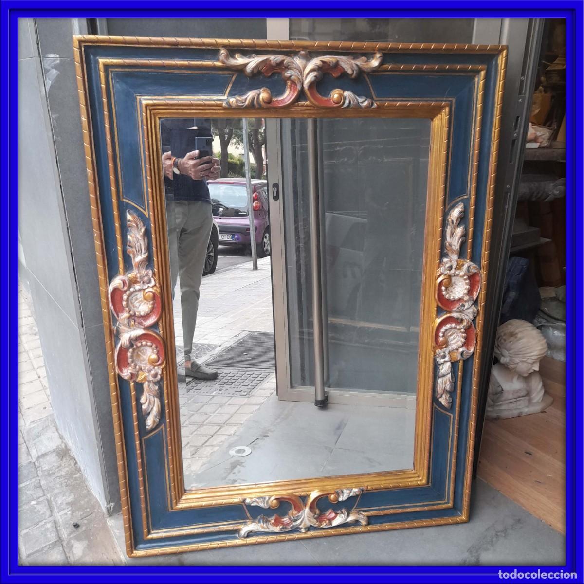 Antig&uuml;edades: BONITO ESPEJO DE MADERA POLICROMADA RECTANGULAR
