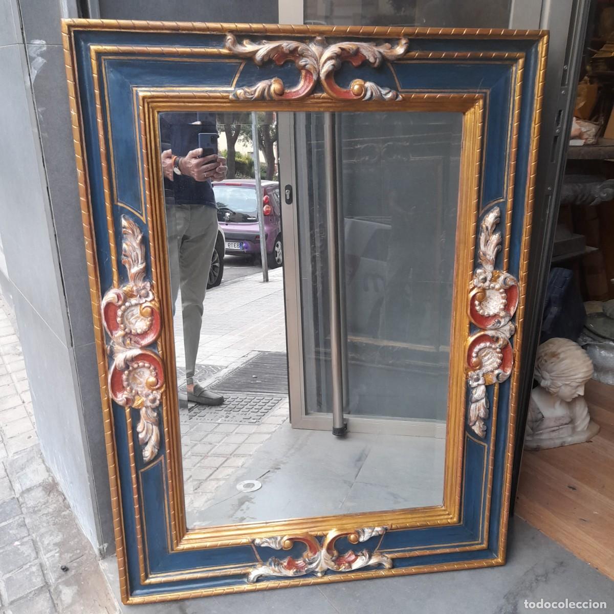 Antig&uuml;edades: BONITO ESPEJO DE MADERA POLICROMADA RECTANGULAR - Foto 12