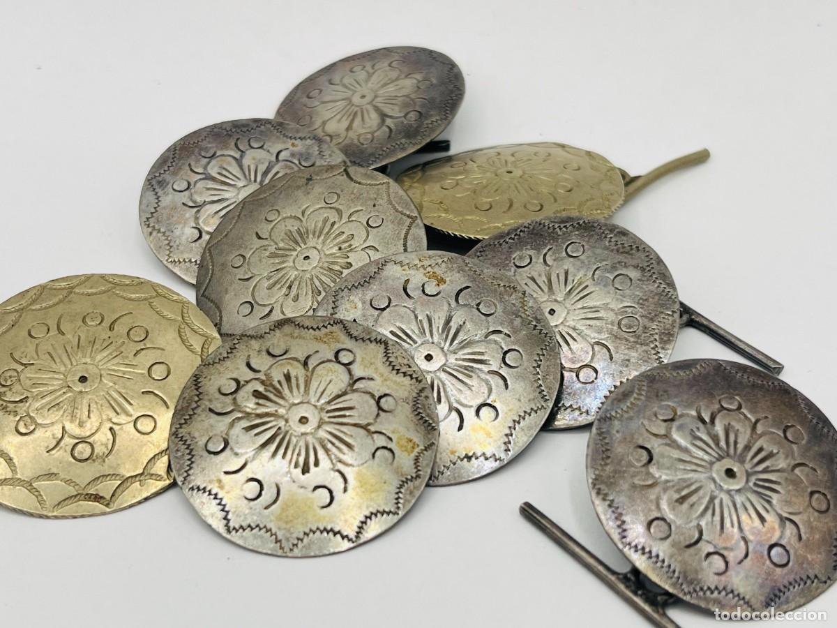 Antig&uuml;edades: Botonadura charra antigua 9 botones de plata labrada Salamanca siglos XIX XX