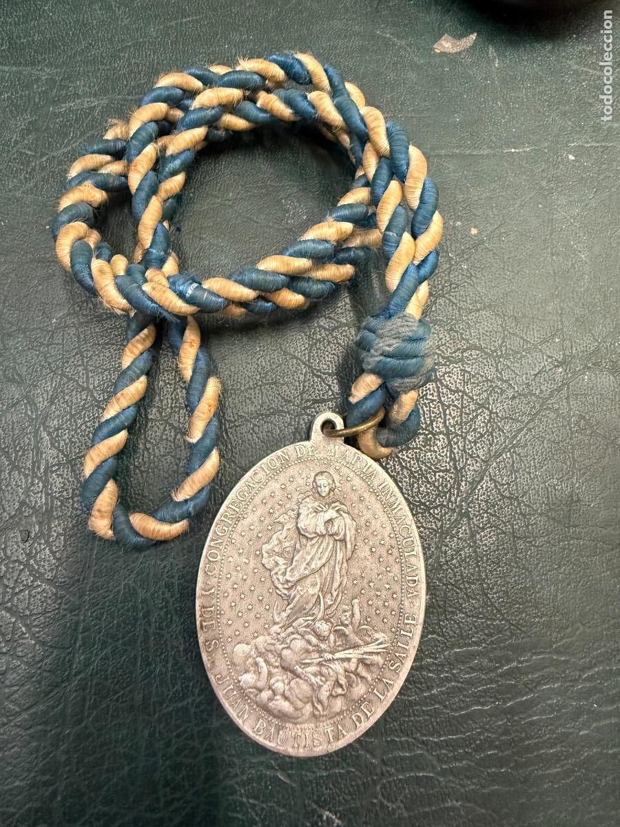 Antig&uuml;edades: ANTIGUA MEDALLA JUAN BAUTISTA DE LA SALLE Y MARIA INMACULADA - MEDIDA 6 CM
