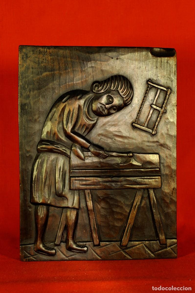Antig&uuml;edades: Antigua talla francesa en madera de estilo egiptizante-Relieve decorativo-S.XIX-XX