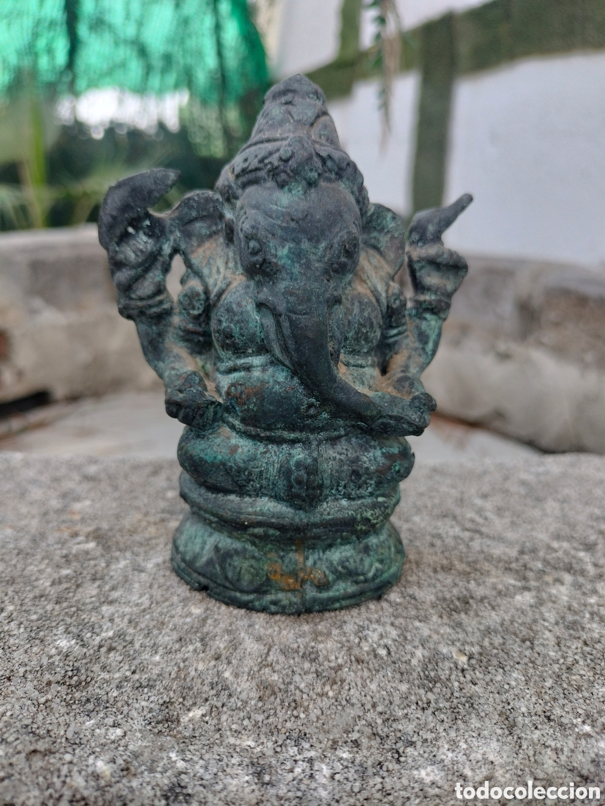 Antig&uuml;edades: Antigua estatuilla bronce de dios hind&uacute; ganesa final siglo XIX
