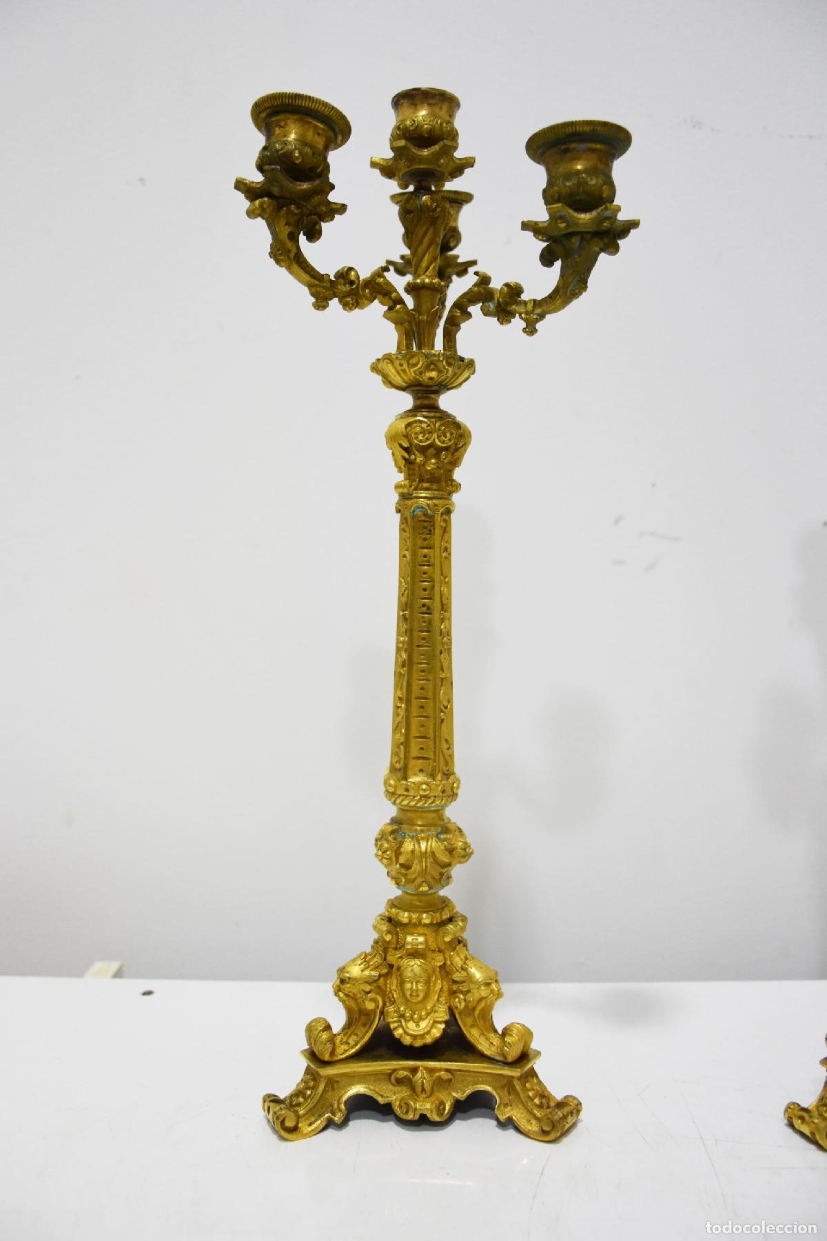 Antig&uuml;edades: Candelabros bronce dorado 4 brazos - Foto 2