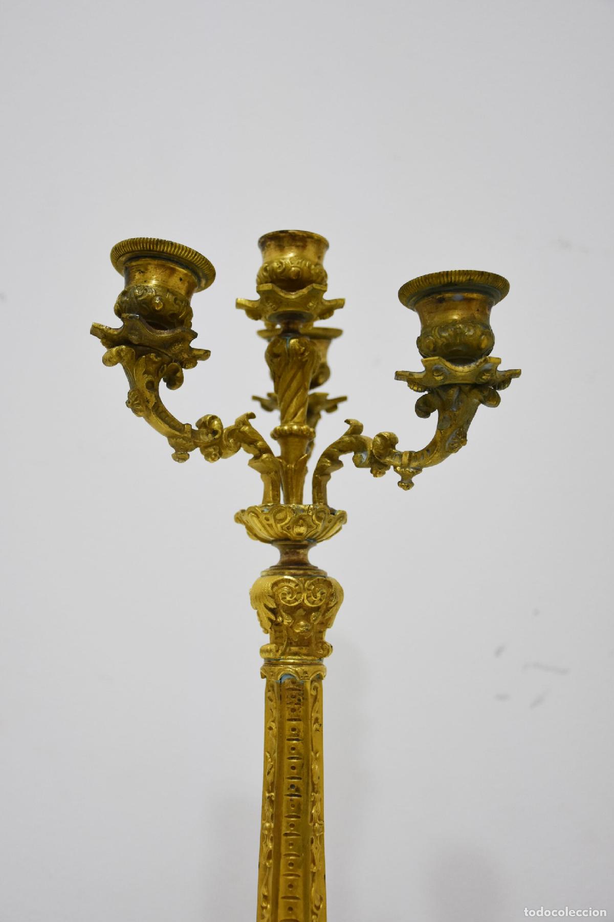 Antig&uuml;edades: Candelabros bronce dorado 4 brazos - Foto 4