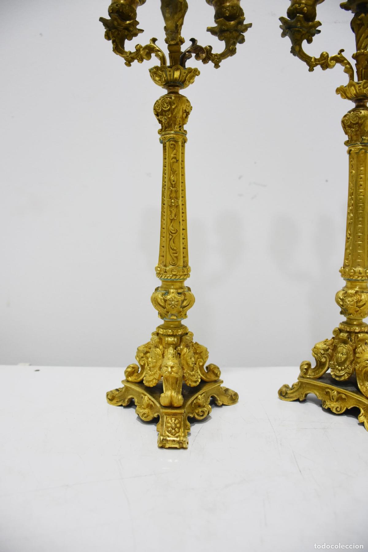 Antig&uuml;edades: Candelabros bronce dorado 4 brazos - Foto 5