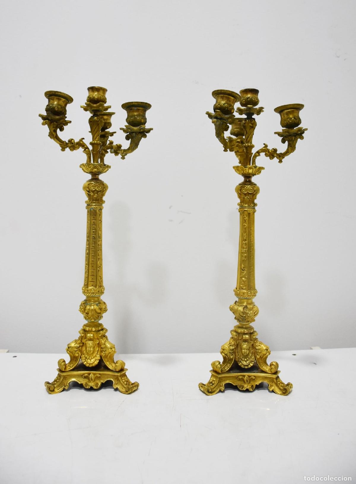 Antig&uuml;edades: Candelabros bronce dorado 4 brazos