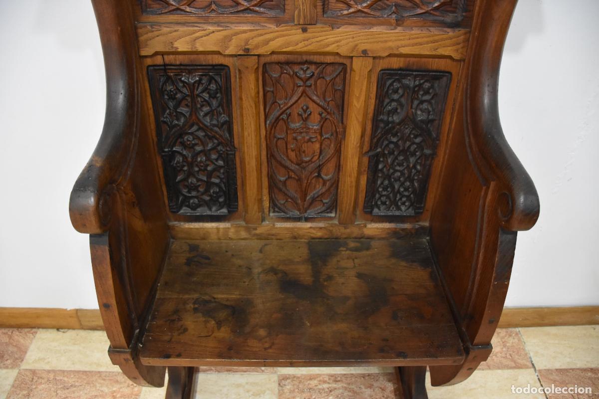 Antig&uuml;edades: Gran sillon gotico madera tallada roble - Foto 4