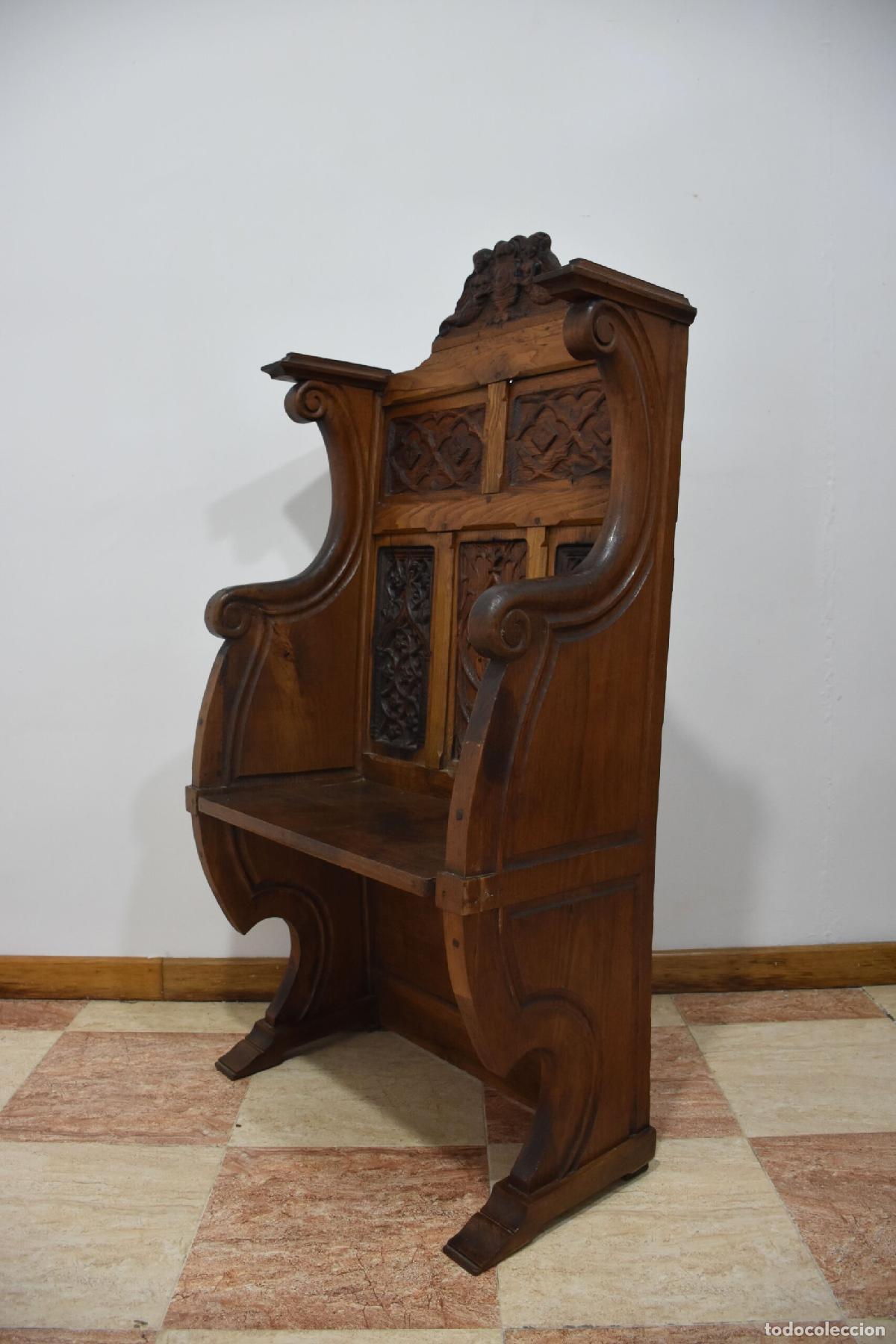 Antig&uuml;edades: Gran sillon gotico madera tallada roble - Foto 5