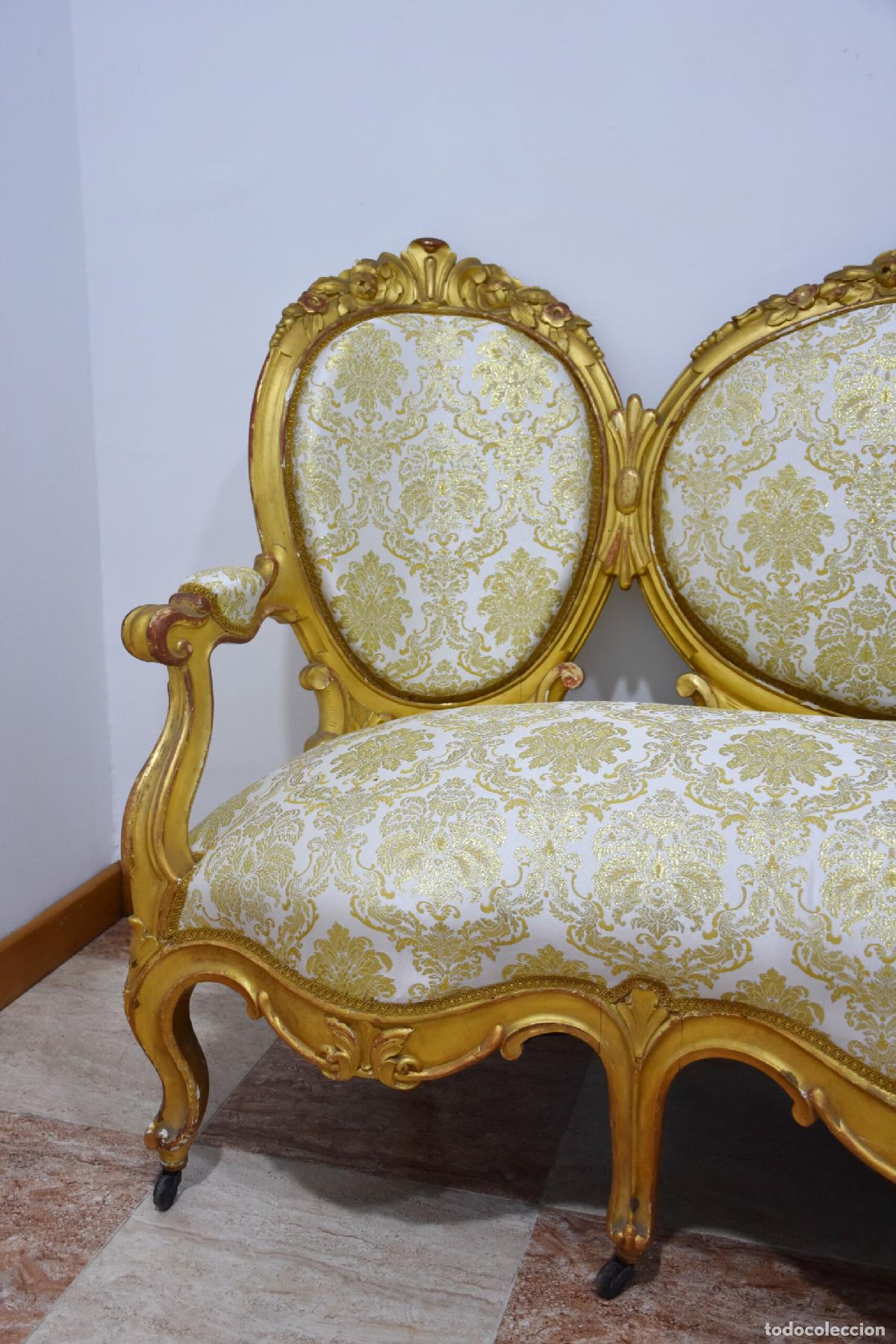 Antig&uuml;edades: Sofa antiguo Isabelino pan de oro - Foto 3