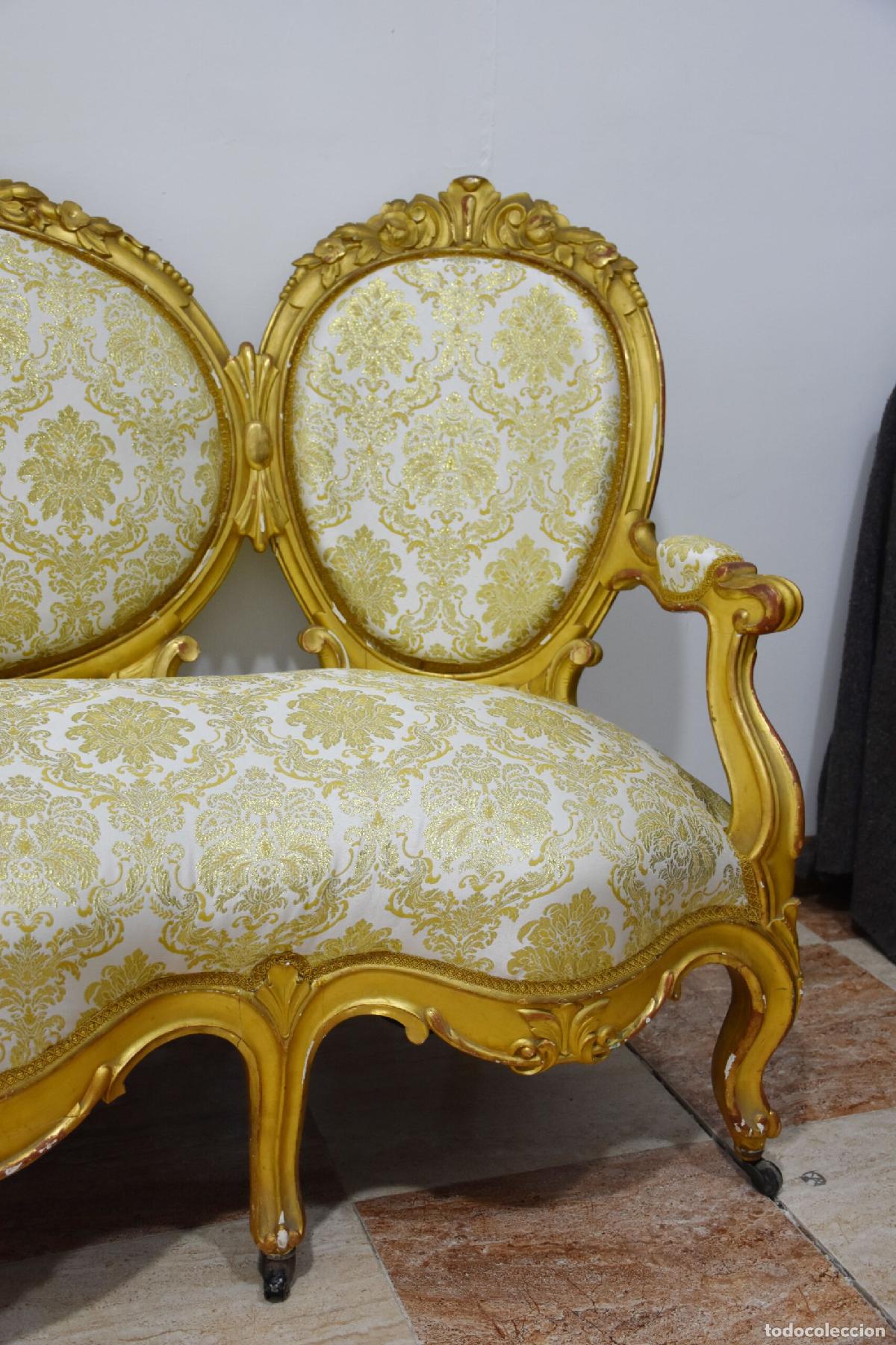 Antig&uuml;edades: Sofa antiguo Isabelino pan de oro - Foto 4