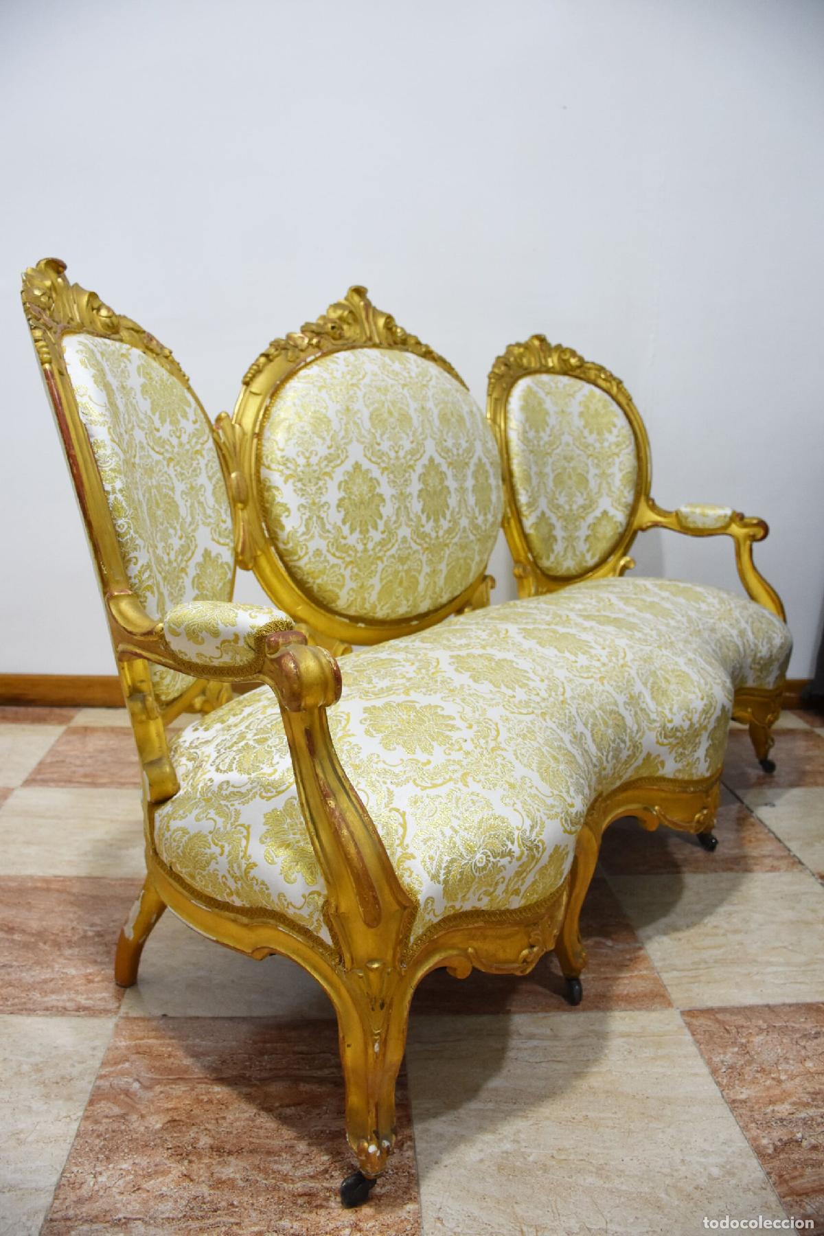 Antig&uuml;edades: Sofa antiguo Isabelino pan de oro - Foto 6