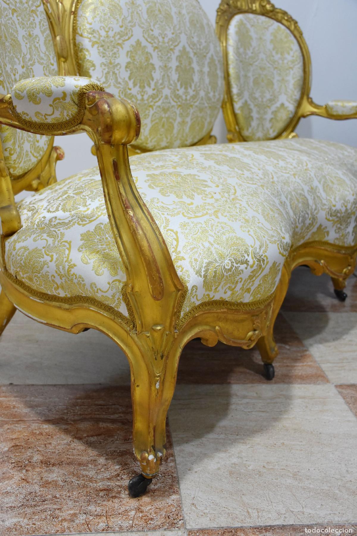 Antig&uuml;edades: Sofa antiguo Isabelino pan de oro - Foto 7