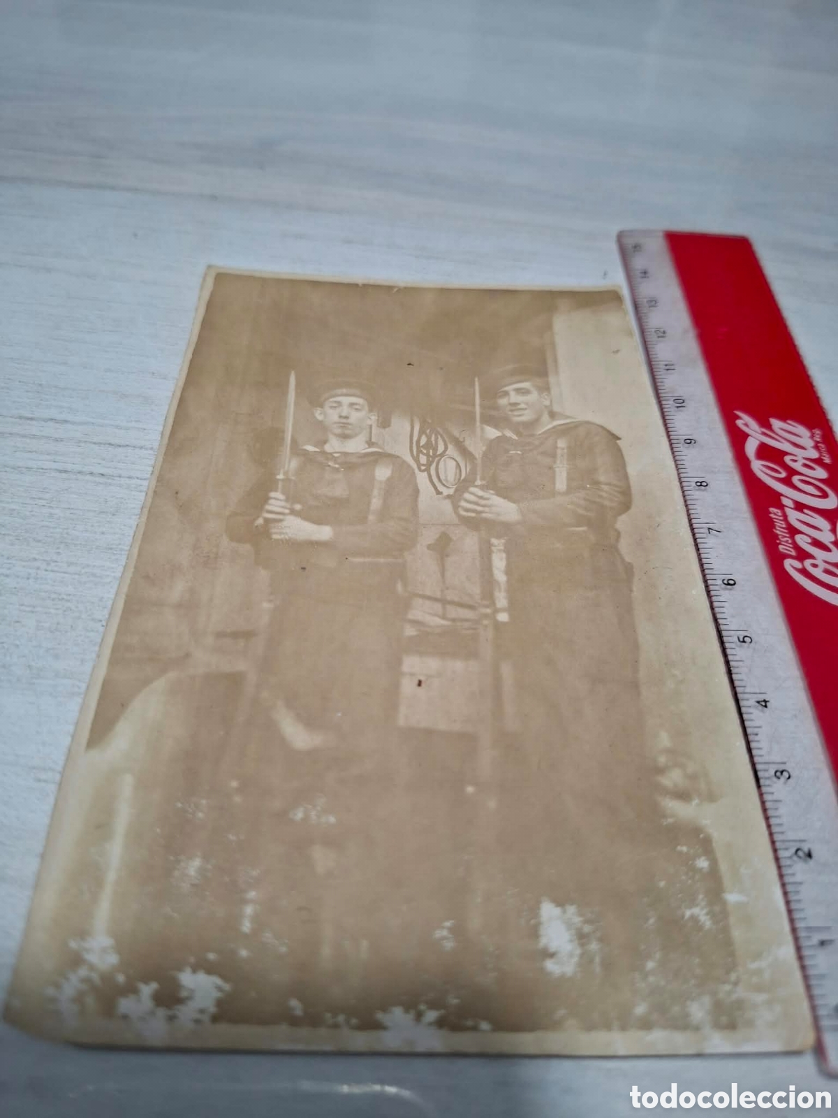 Antig&uuml;edades: Fotograf&iacute;a de Marinos &eacute;poca Rep&uacute;blica con escritura en morse detr&aacute;s