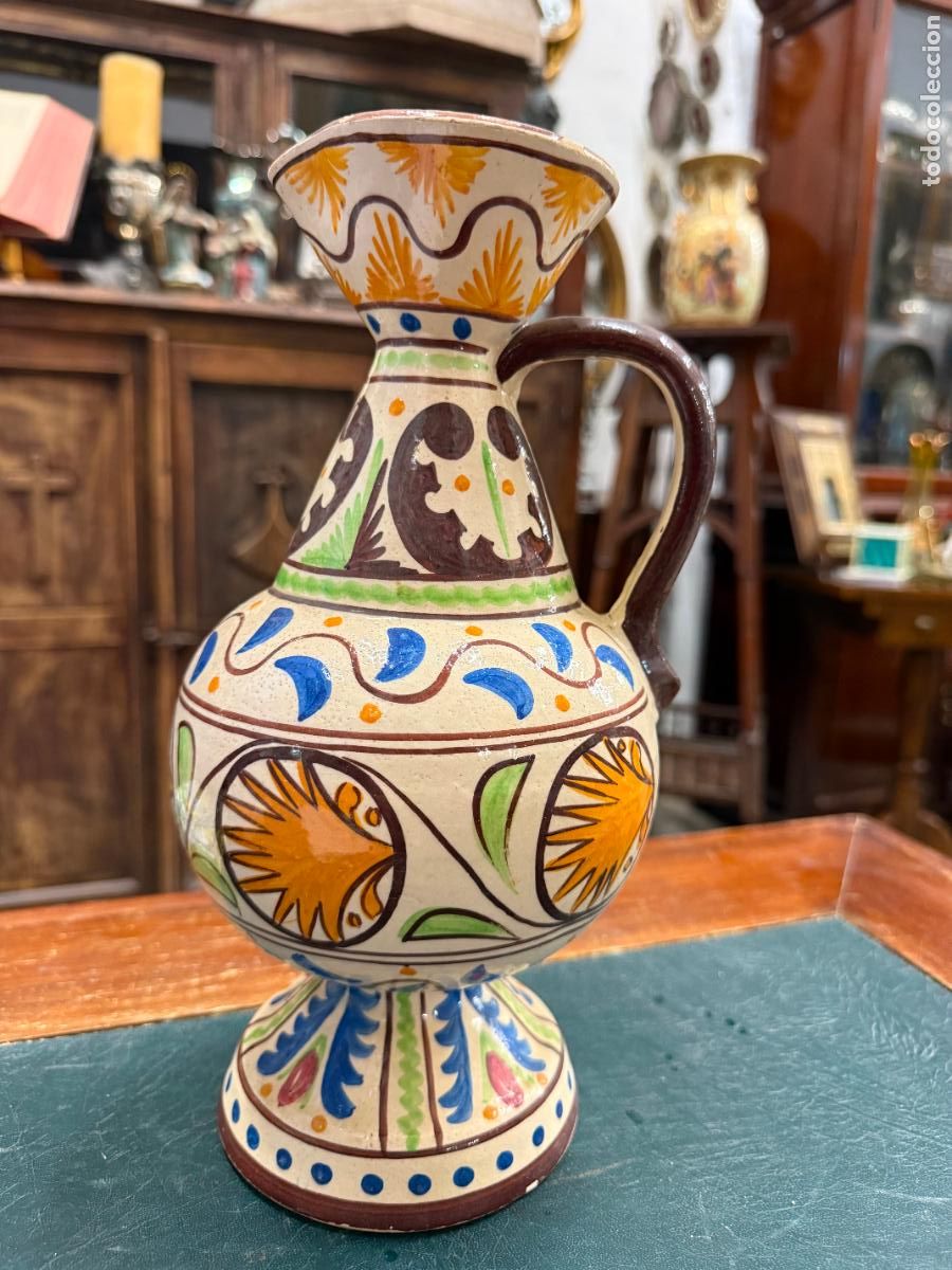Antig&uuml;edades: BONITA JARRA DE TERRACOTA Y PINTADO A MANO - MEDIDA 29 CM