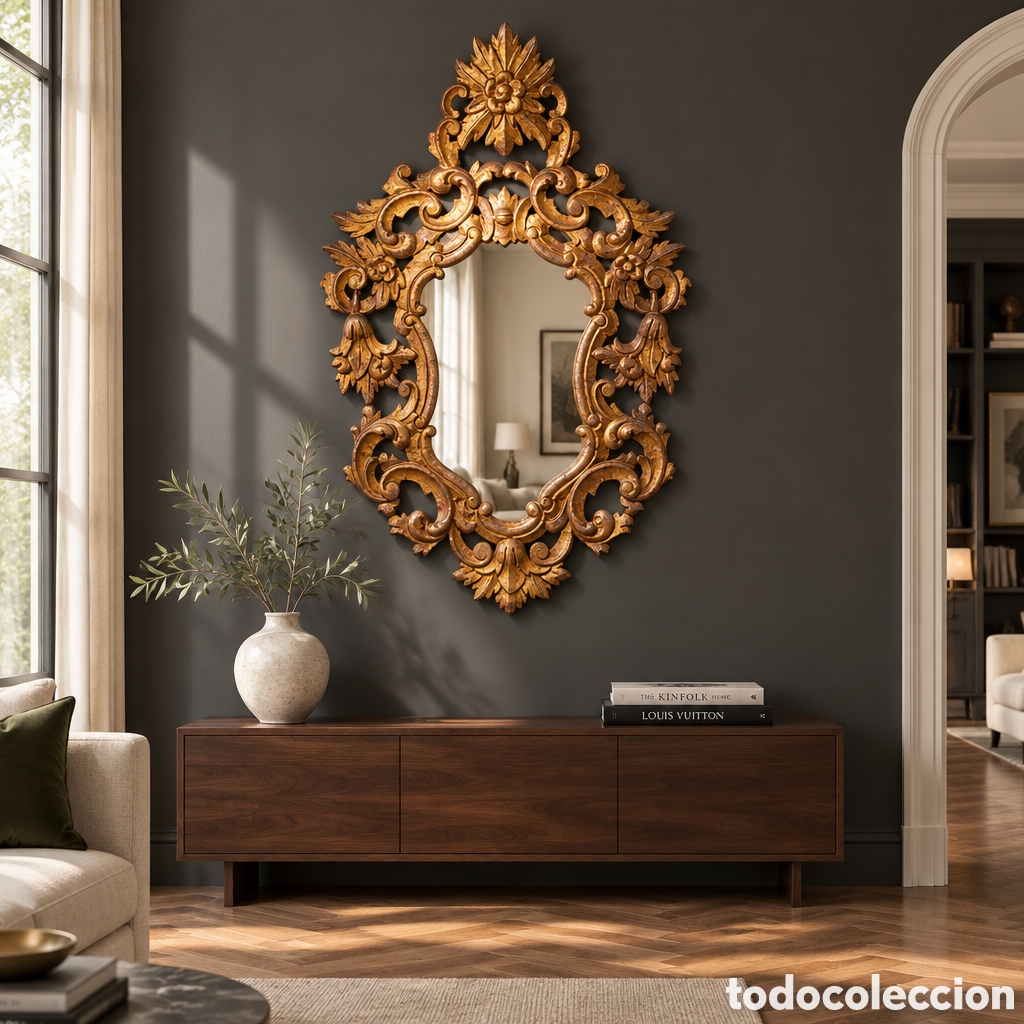 Antig&uuml;edades: ANTIGUO ESPEJO CORNUCOPIA EN MADERA TALLADA Y DORADA PAN DE ORO. 120x80CM