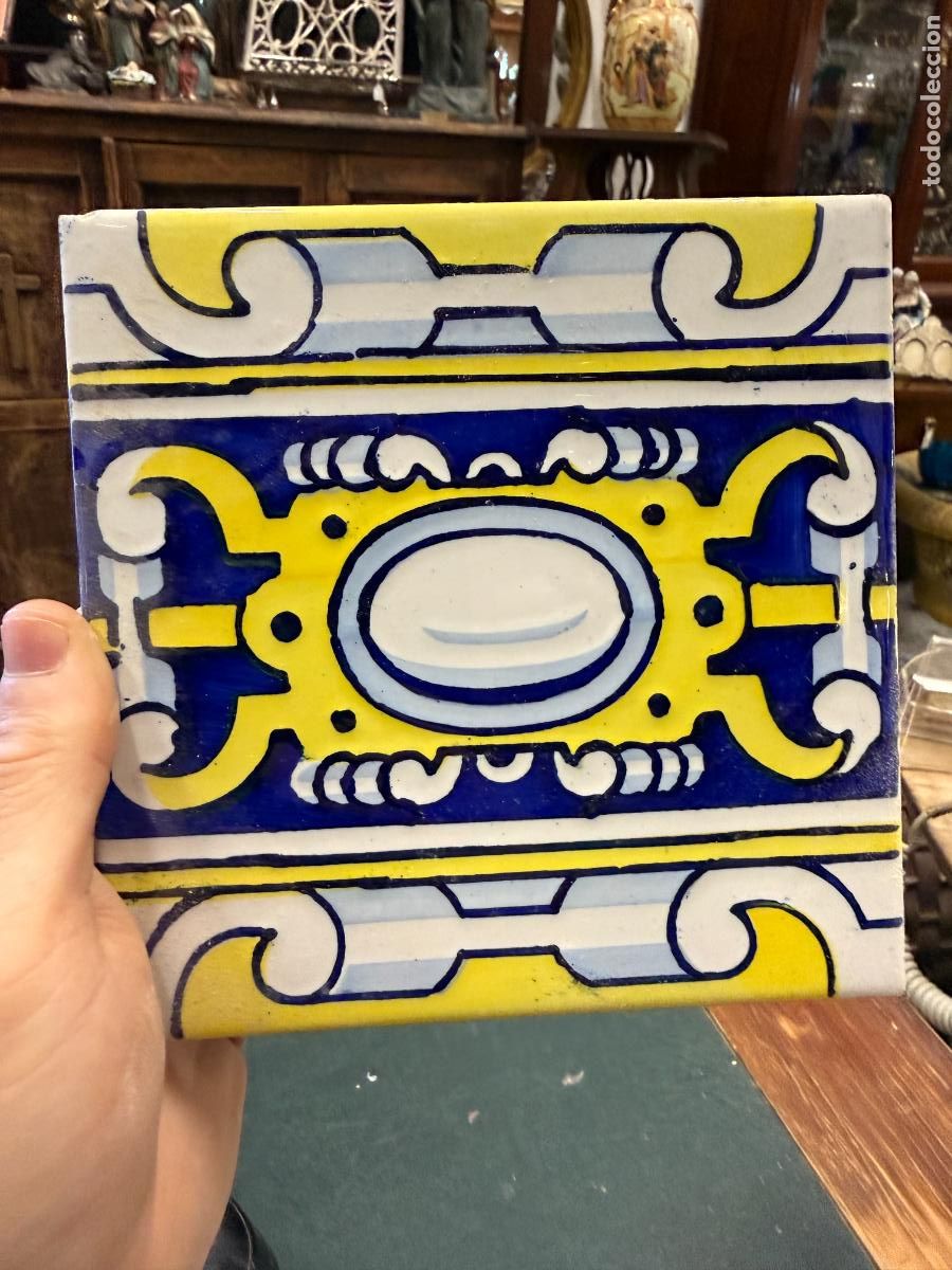 Antig&uuml;edades: AZULEJO DE CERAMICA PINTADO - MEDIDA 15 CM