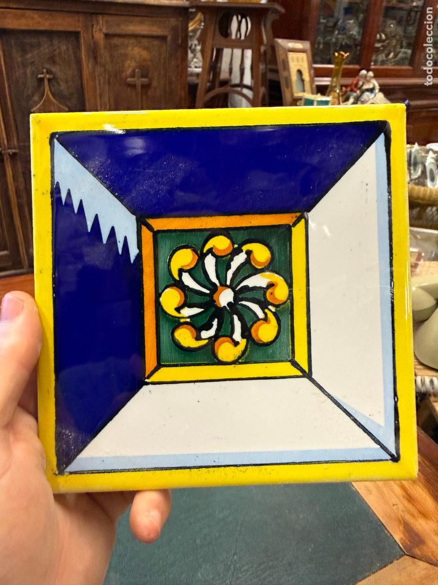 Antig&uuml;edades: AZULEJO DE CERAMICA PINTADO - MEDIDA 15 CM