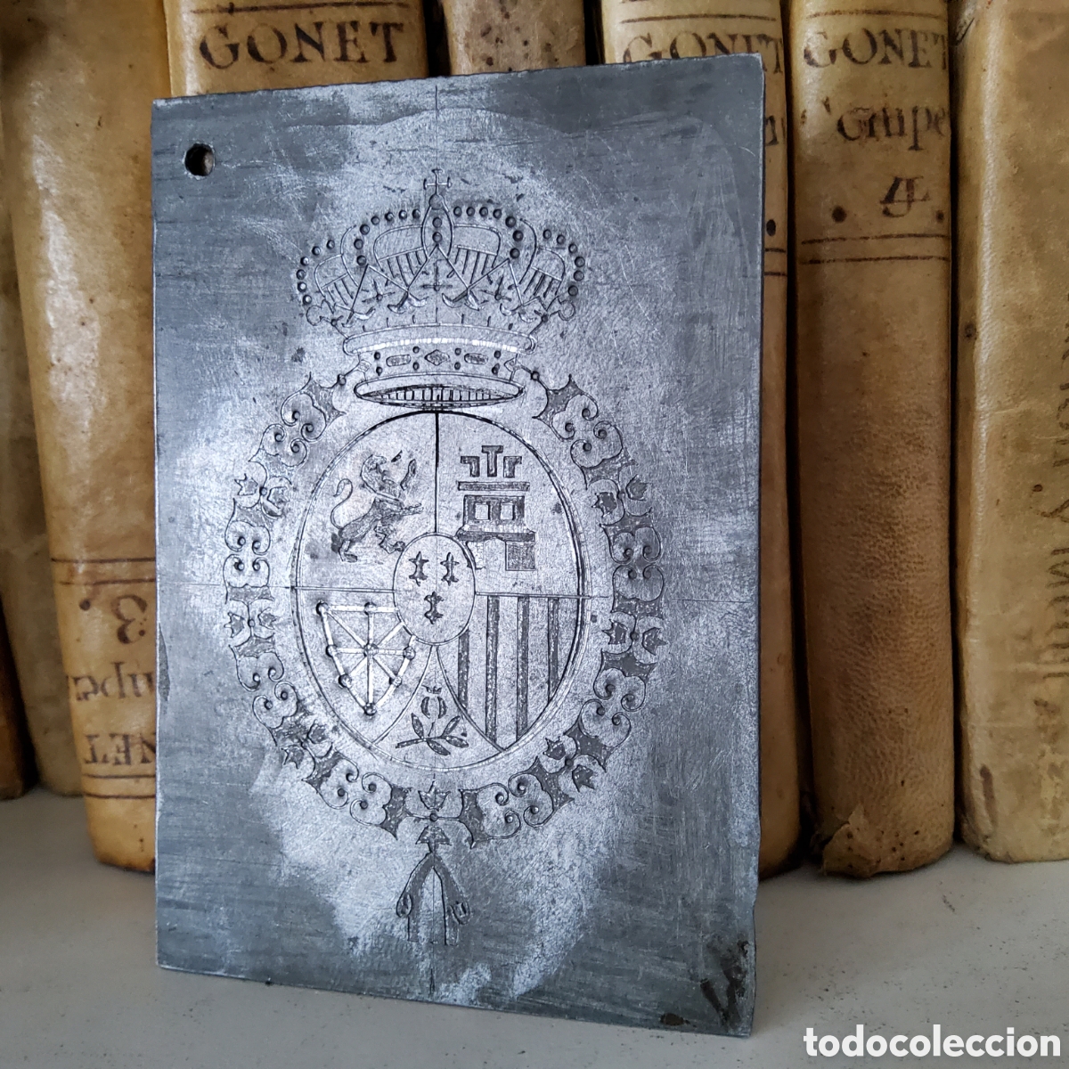 Antig&uuml;edades: ANTIGUA PLANCHA DE IMPRENTA O MATRIZ DE GRABADO ARTESANAL DEL ESCUDO DE ESPA&Ntilde;A