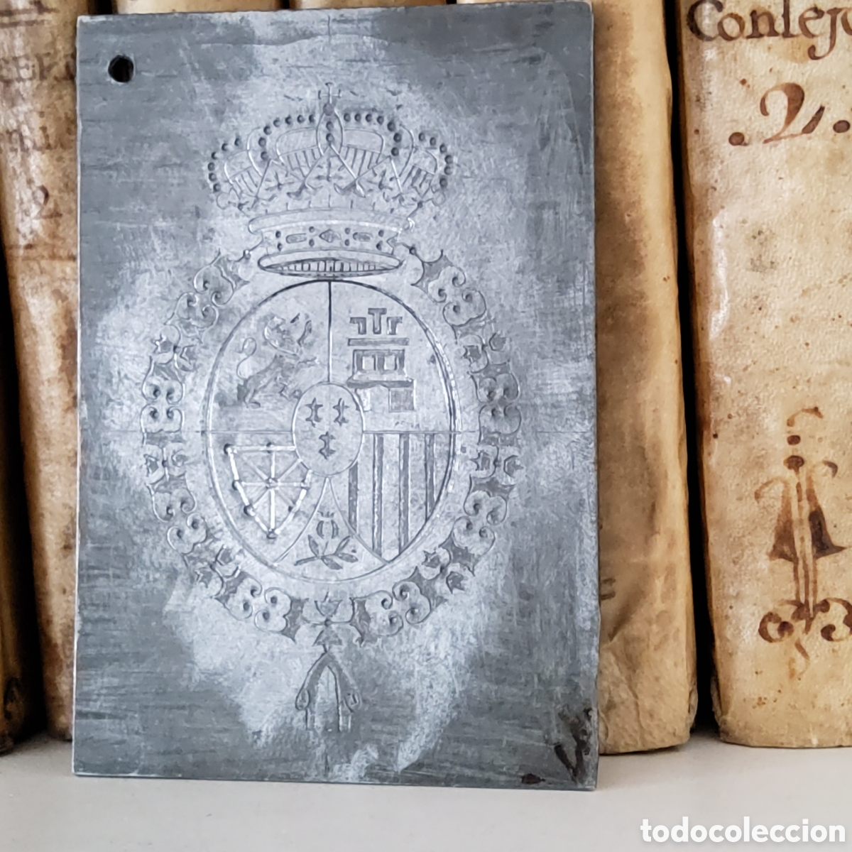 Antig&uuml;edades: ANTIGUA PLANCHA DE IMPRENTA O MATRIZ DE GRABADO ARTESANAL DEL ESCUDO DE ESPA&Ntilde;A