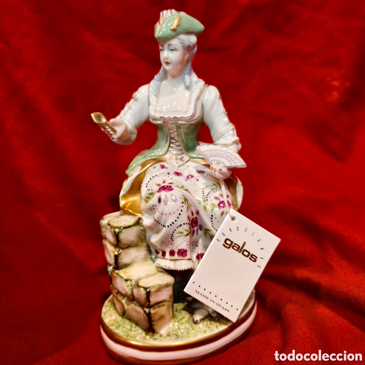 Antig&uuml;edades: Preciosa Figura Dama con Abanico Porcelana GALOS (Sauthier Collection) - 19 cm - &iexcl;Impoluta!