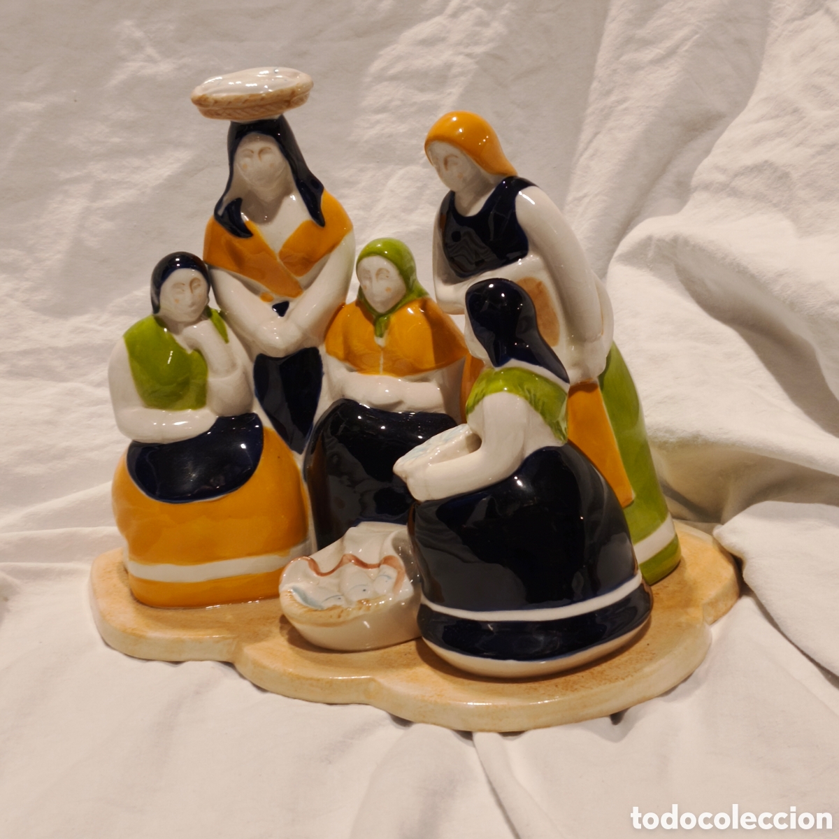 Antig&uuml;edades: Gran Escultura Porcelana GALOS &rdquo;Na Lonxa&rdquo; Descatalogada - Serie Marinas - &iexcl;Impoluta!