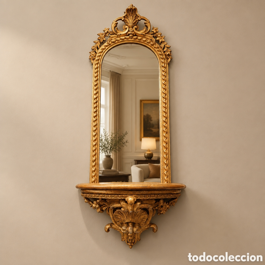 Antig&uuml;edades: MENSULA CORNUCOPIA TALLA MADERA Y PAN DE ORO . ALTO 84 CM ANCHO 36 CM BASE 36 &times; 16 CM