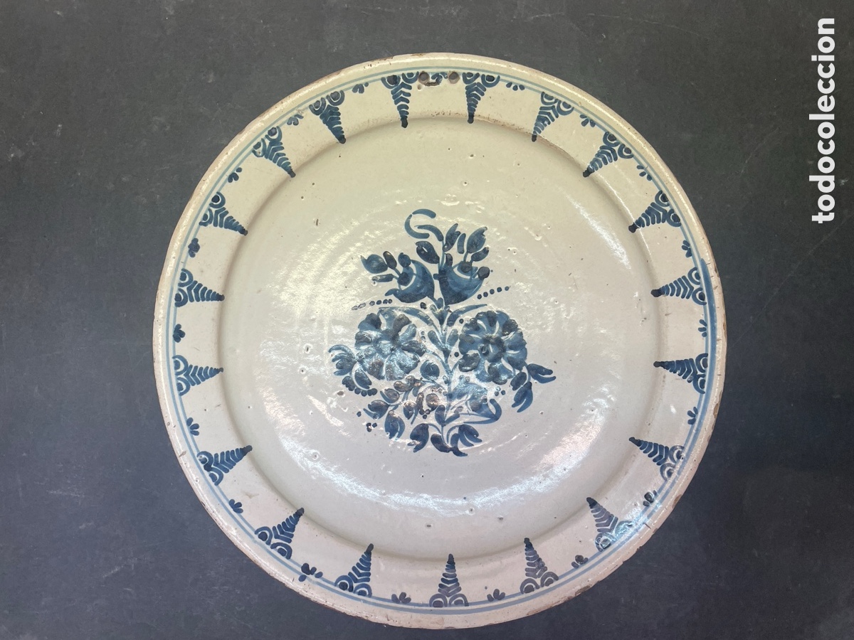 Antig&uuml;edades: Plato de ceramica catalana del siglo xix