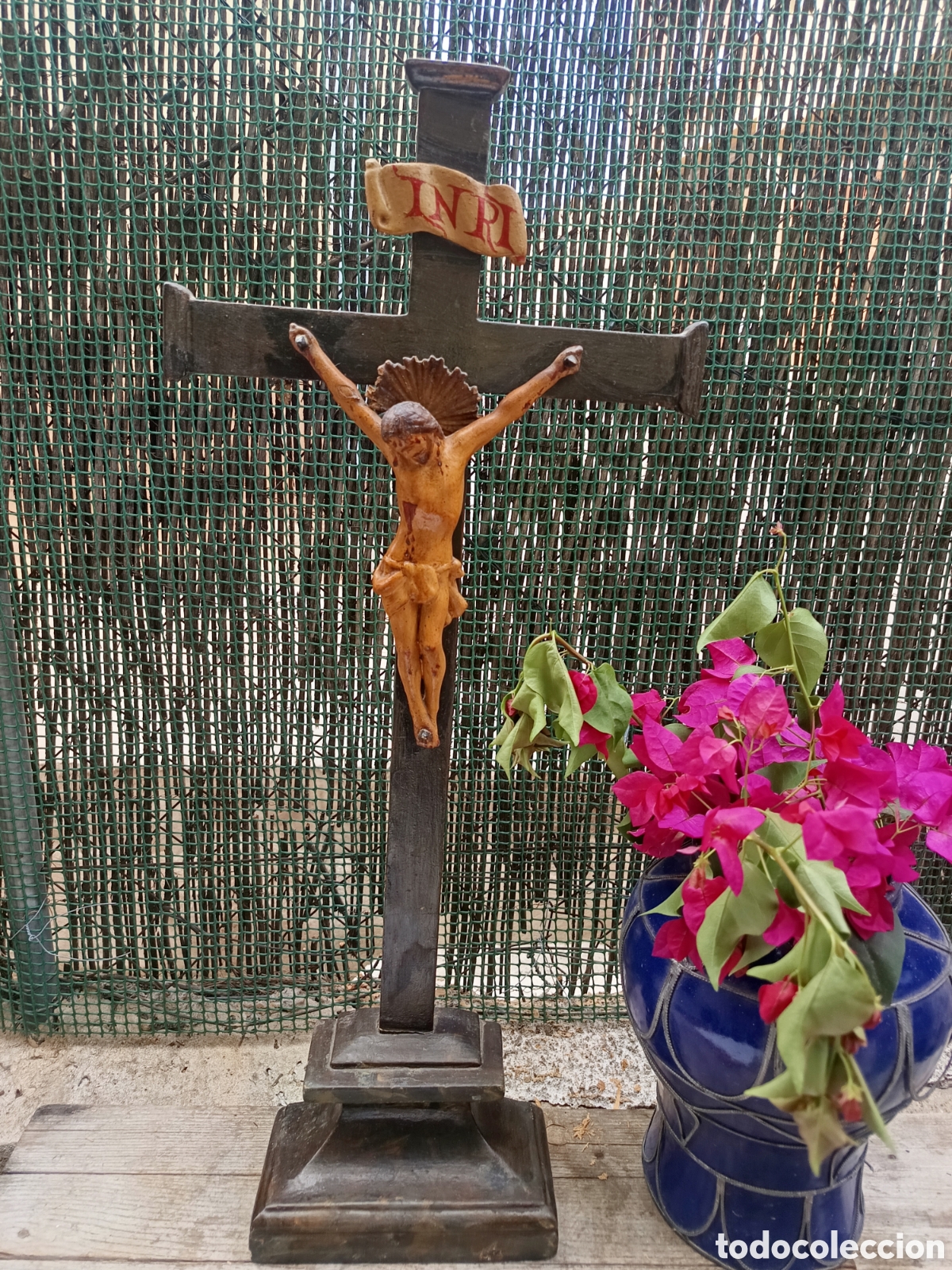 Antiquit&auml;ten: ANTIGUA TALLA DE MADERA, Jes&uacute;s en la cruz, SIGLO XIX CRUCIFIJO DE PIE O PEDESTAL 72 CM IDEAL IGLESIA