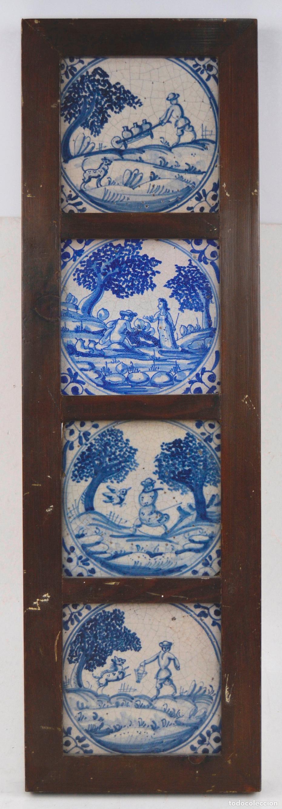 Antig&uuml;edades: Cer&aacute;mica de Triana, plaf&oacute;n de azulejos enmarcado, siglo XVIII.