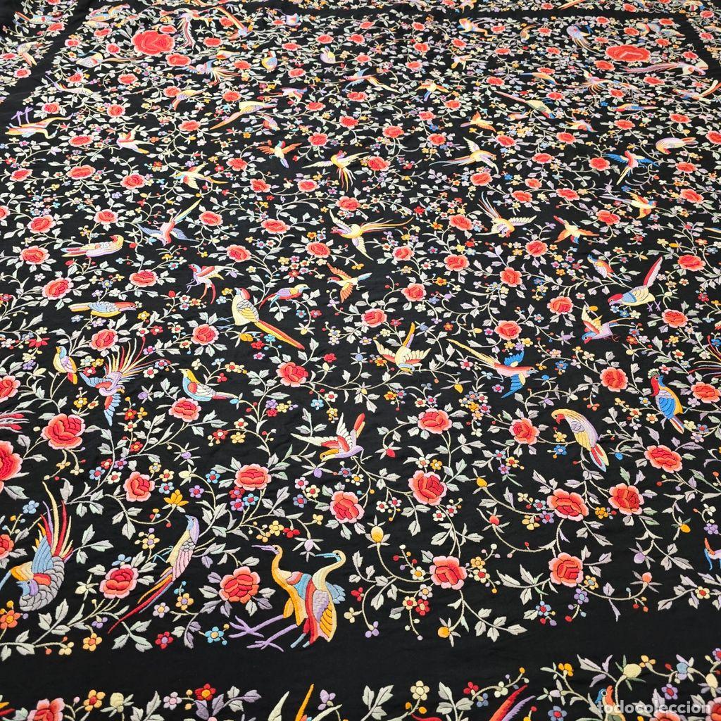 Antig&uuml;edades: Manton de Manila antiguo pajaros - Foto 1