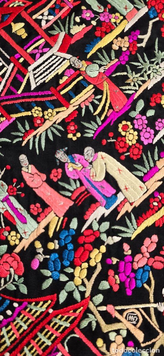 Antig&uuml;edades: Manton de manila antiguo ciudad china rosa fucsia