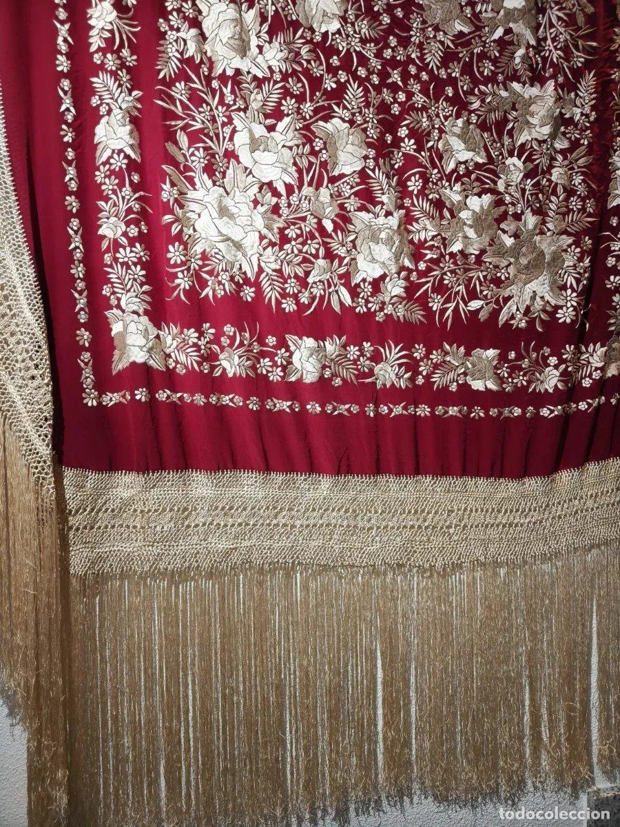 Antig&uuml;edades: Mant&oacute;n de Manila bordado a mano seda - Foto 5