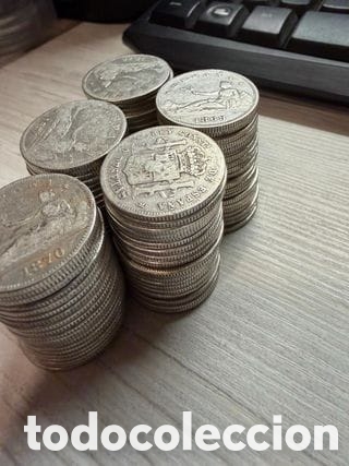 Antig&uuml;edades: Lote 100 monedas duros de 5 pst plata ley