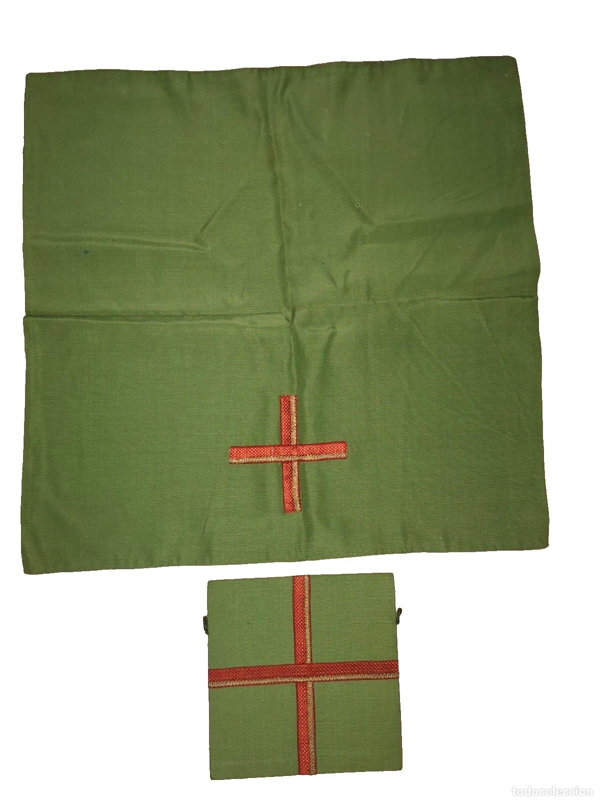 Antig&uuml;edades: Antiguo conjunto Pa&ntilde;o Religioso Cubrecaliz y Corporales. Verde