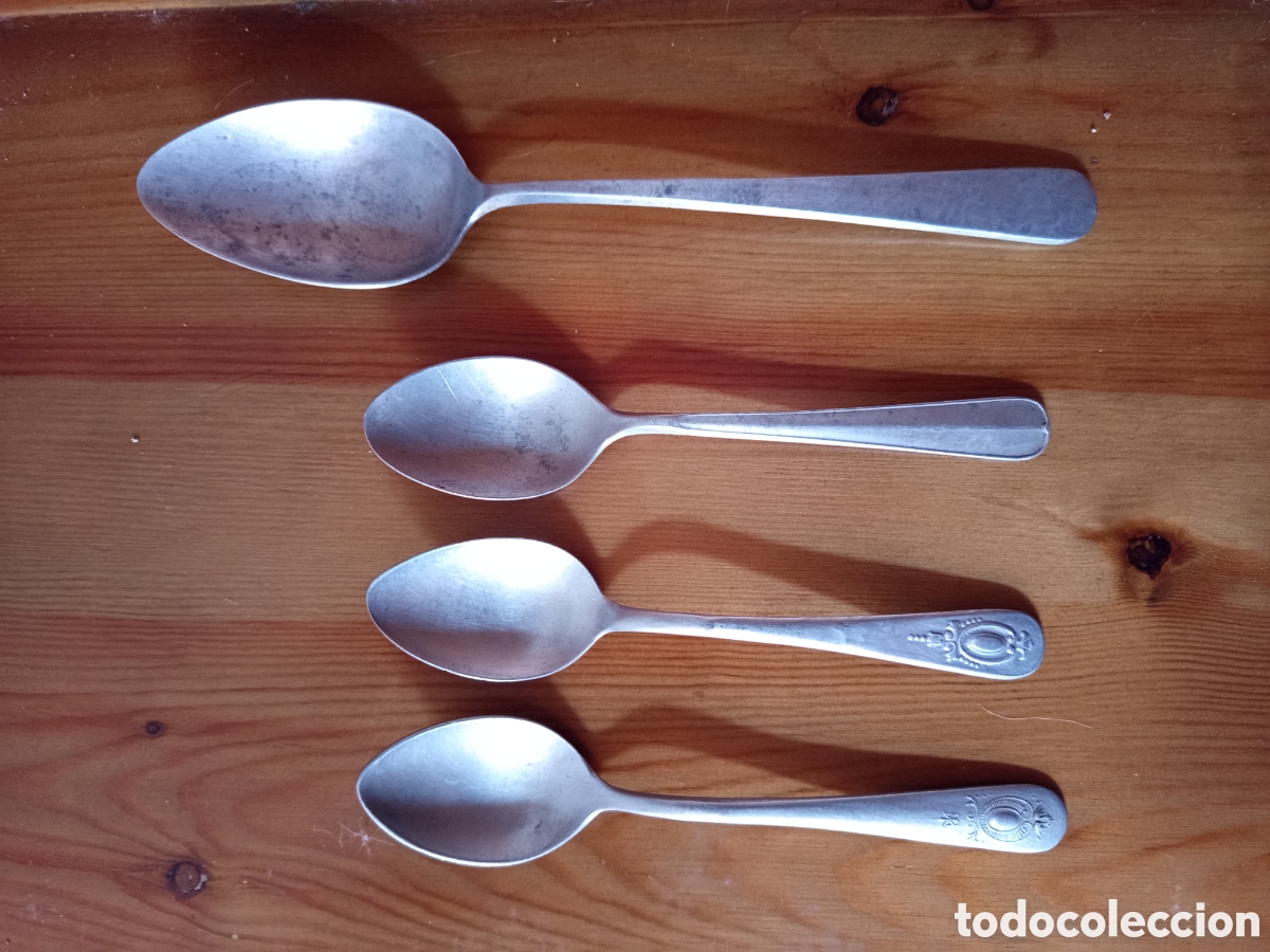 Antig&uuml;edades: 4 CUCHARAS ANTIGUAS DE ALUMINIO - Foto 1