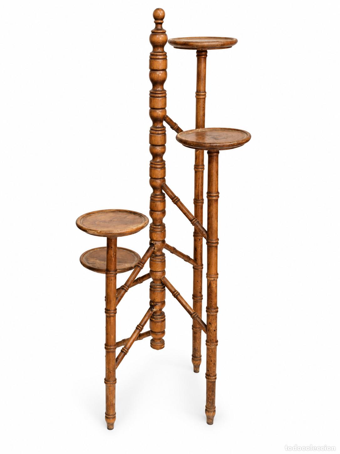 Antig&uuml;edades: Curioso Macetero, Pedestal para Plantas - Madera de Haya