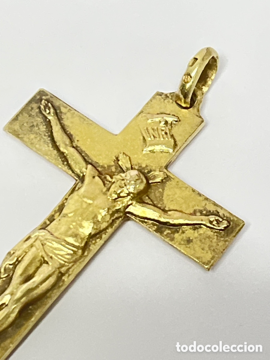Antig&uuml;edades: Crucifijo de plata chapada oro /C655 - Foto 4
